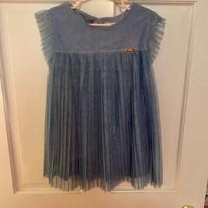 Girls Mayoral Blue Mesh Pleated Dress Size 4T